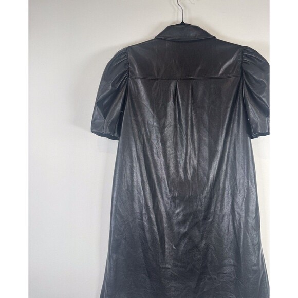 Alice Olivia Womens Dress Black Jem Vegan Leather Mini Puffed Shirtdress Medium - Picture 9 of 12
